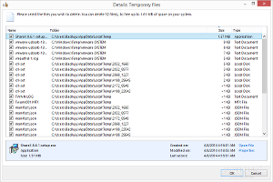 Showing the AVG PC Tuneup scan results with temporary files in the cleanup module for Windows and programs